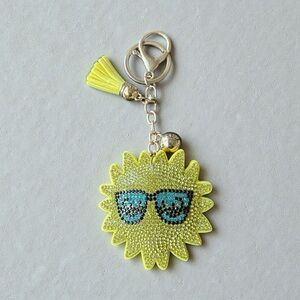 Yellow Sunflower Keychain with Blue Accents